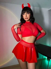 Fantasy Costume Kích thước lớn Của phụ nữ Gợi cảm Hóa trang Bộ trang phục Bao gồm Áo , Váy , , Và Mũ đội đầu cho thú cưng - Đỏ - Xem 4