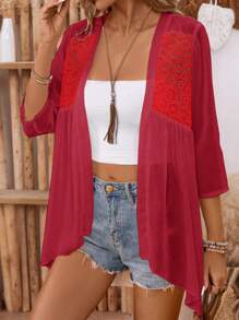 SHEIN LUNE Chaqueta casual unicolor de uso diario para mujer - Rojo - Ver 3