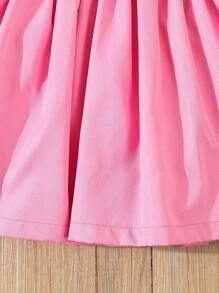 SHEIN Ropa elegante para fiesta de cumpleaños para niñas: top de lentejuelas rosa con hombro oblicuo y falda acampanada - Rosa - Ver 8