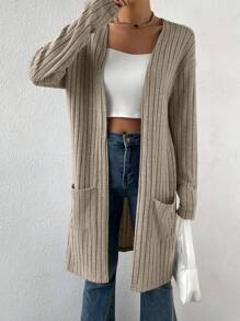 SHEIN Essnce Dual Pocket Drop Shoulder Open Front Coat In Fall/Winter