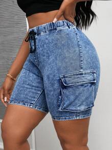 SHEIN SXY Women's Plus Size High Waisted Sexy Slim Fit Jeans Shorts, Denim - Medium Wash - View 5