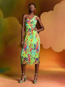 Alice McCall 设计师波西米亚风女式夏季碎花镂空不对称领口连衣裙套装，夏季连衣裙，适合节日、派对、度假、春季、节日、伊比沙岛装扮、舞会礼服、早午餐装扮、茶会礼服 - 彩色 - 查看 4