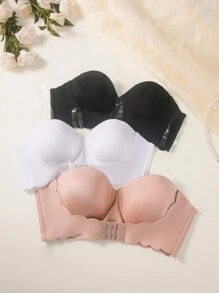 3pcs Women's Adjustable Underwired Strapless Bra - Multicolor - View 4