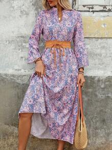 EMERY ROSE 女士长袖花卉印花 A 字裙 女式长款套装 - 粉色 - 查看 7