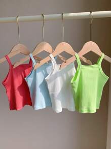 SHEIN Playful Pals 4pcs/Pack Baby Girls' Cute And Comfortable Cotton Blend Camisole Top With 3D Embroidered Animal Pattern, Spring/Summer, Suitable For Home And Outdoors - Multicolor - View 2