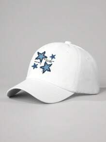 SHEIN 1pc Printed Five-Pointed Star Baseball Cap Unisex,School - White - View 3