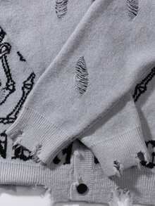 Áo khoác cardigan nam Andreilee dệt kim kiểu rách với vạt áo bất đối xứng, thời trang đường phố cho mùa Thu/Đông. - Xám - Xem 4