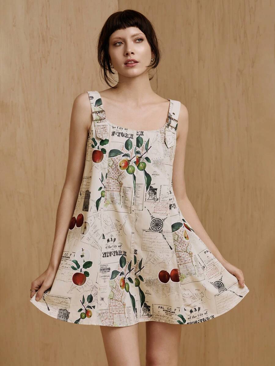 MONSE Designer Mini Fruit Printed Summer Elegant Dress, Sundress For Holiday, Party, Vacation, Birthday Outfits, Beach, Festival, Ibiza Fits, Wedding Prom Dress - Multicolor - View 1