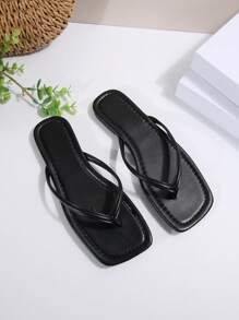 Dép xỏ ngón kiểu Pháp dành cho nữ, kiểu dáng nàng tiên ngọt ngào, đa năng, thích hợp cho kỳ nghỉ biển, dép đi biển đế mềm chống trượt, phù hợp cho hẹn hò, tụ họp, tiệc tùng, mặc hàng ngày, mùa hè, dép xỏ ngón. - màu đen - Xem 6