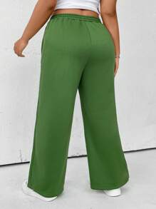 Flirla Plus Letter Graphic Contrast Tape Side Sweatpants - Green - View 2