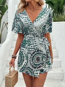 Breezaya Rompimiento envolvente con nudo y estampado completo para el verano