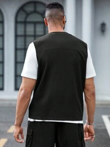 Manfinity Homme Chaleco con gráfico de letras y bolsillo con solapa para tallas grandes