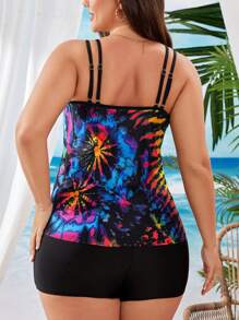 SHEIN Swim Curve Conjunto Tankini de talla grande con estampado aleatorio y diseño suelto y elegante para el verano - Negro - Ver 2