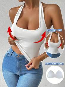 Chiquease Áo ba lỗ hở lưng có đệm lót ren gợi cảm cho nữ - trắng - Xem 1