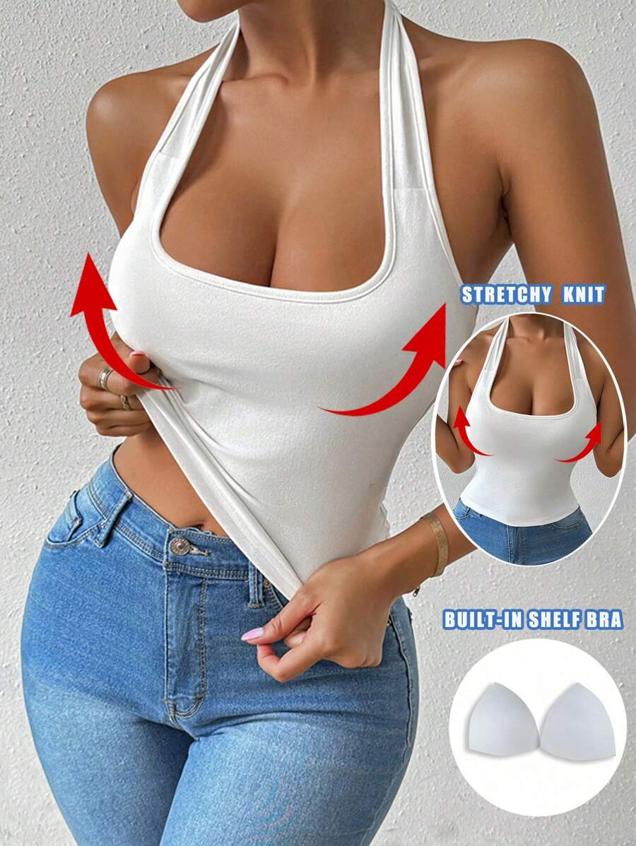 Chiquease Áo ba lỗ hở lưng có đệm lót ren gợi cảm cho nữ - trắng - Xem 1