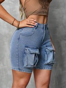 SHEIN SXY Flap Pocket Denim Shorts