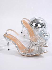 Sandalias de tacón alto con cristal únicos y elegantes, de punta estrecha con tacón de stiletto transparente y diamantes de imitación, elegantes para citas, reuniones, fiestas, banquetes y ir a trabajar en verano
