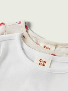 Cozy Pixies 女寶寶緊身睡衣套裝-花紋長袖上衣和踩腳褲，純色，4件套 - 白色 - 查看 9