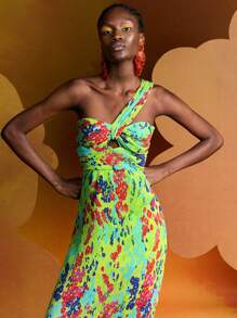 Alice McCall 设计师波西米亚风女式夏季碎花镂空不对称领口连衣裙套装，夏季连衣裙，适合节日、派对、度假、春季、节日、伊比沙岛装扮、舞会礼服、早午餐装扮、茶会礼服 - 彩色 - 查看 3