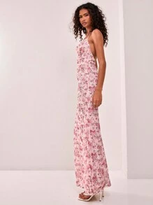 MUSERA 性感花卉印花网眼围脖长裙伊比沙岛适合波西米亚风春假夏季节日