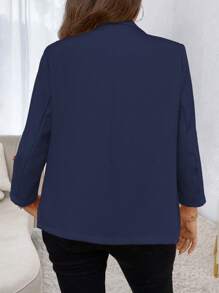 SHEIN Unity Blazer de talla grande con mangas de dobleces y frente abierto para uso diario - Azul Marino - Ver 2