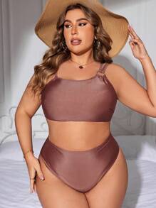 Swim Vcay Bộ bikini liên kết vòng đi biển mùa hè cỡ lớn - màu nâu - Xem 5