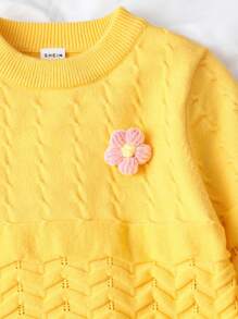 Young Girl 3D Floral Texture Cute & Personalized Sweater For Autumn And Winter, Girls Knit Sweater, Yellow Baby Sweater, Toddler Girl Sweater