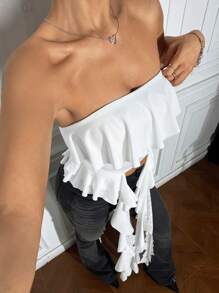 SHEIN X KAREN BARRERA SHEIN Unity Top de tubo sin tirantes con ribete de volantes para el verano