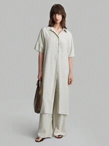 Ontre 2 件套女士开学季长款衬衫和裤子套装，秋季 - 綠色 - 查看 7