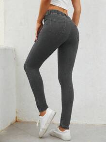 EMERY ROSE Elastic Waist Skinny Jeans - Grey - View 2