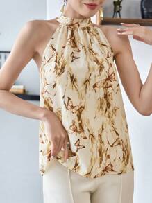 Modelyn Marble Print Halter Neck Fashion Chiffon Top For Summer, Improved Hanfu Top