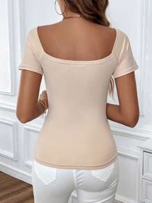 Chiquease 夏季實心交叉綁帶T恤 - 杏色 - 查看 2