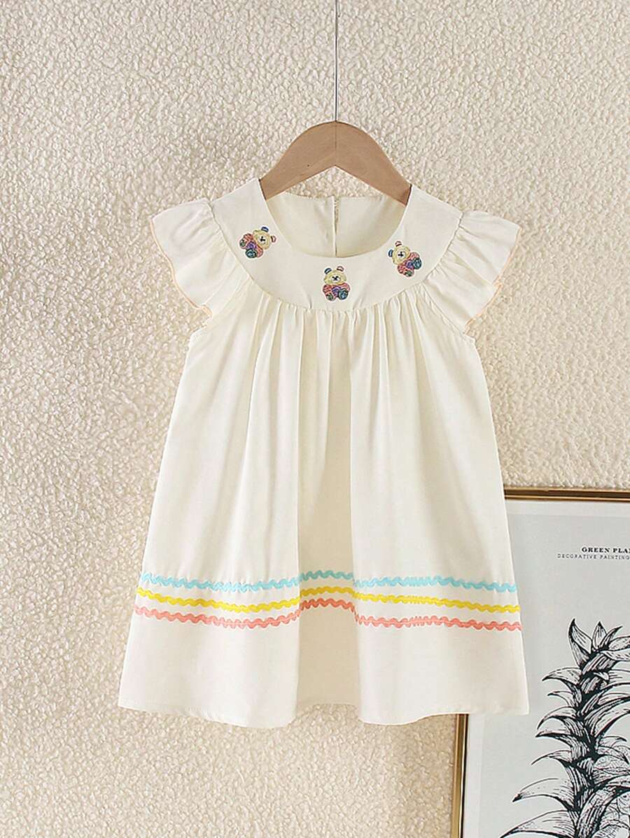 Vestido de bebé niña con bordado floral y ribete de volantes - Albaricoque - Ver 1