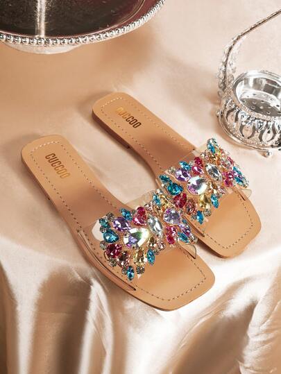 CUCCOO TILAWA Sommar fashionabla genomskinliga rem strass detalj sandaler Lämpliga för resekläder jul höst nyår semester