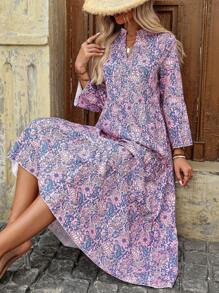 EMERY ROSE 女士长袖花卉印花 A 字裙 女式长款套装 - 粉色 - 查看 5