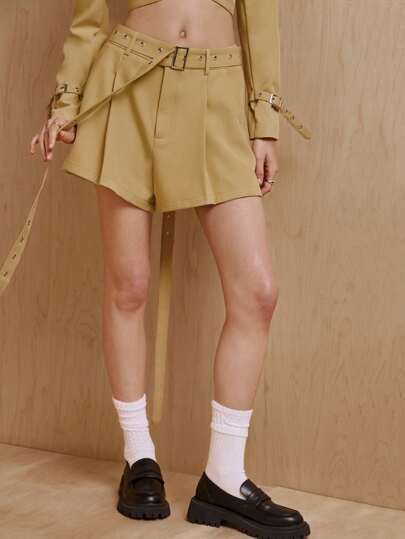 MONSE Mathilde Lhomme Designer Long Belt Slant Pocket Wide Leg Tailored Shorts, For Summer, Holiday, Vacation, Beach, Festival, Ibiza Fits