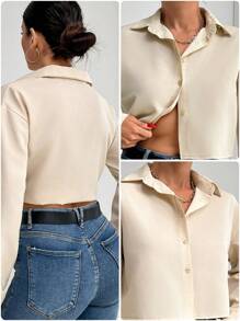 EURMUSE Cămașă ocazională de zi cu zi cu mânecă lungă de damă, primăvară/vară - Bej - Vizualizare 7