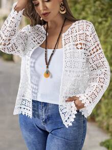 EMERY ROSE جاكيت نسائية طويلة الأكمام بحجم كبير زهرية مذابة في الماء وأنيقة، خريفية - أبيض - مشاهدة 4