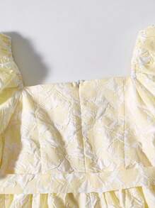 SHEIN Tween Girls Elegant Yellow Floral Dress With Chest Fold And Button Embellishment - Yellow - View 5