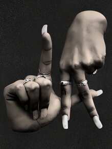 Manfinity Dauomo Men's Gesture Printed Loose Fit Pullover Sweatshirt, Spring & Autumn - Black - View 5