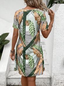 INAWLY Women's Summer Holiday Casual Plant Printed Short Sleeve Dress