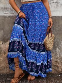 EMERY ROSE Conjunto de mujer con falda maxi de vuelo con estampado floral de talla grande