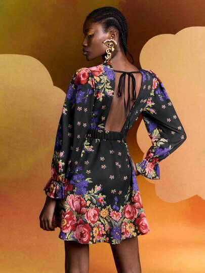 Alice McCall Vestido de primavera/verano boho bohemio de mujer, con estampado floral, escote en V profundo, manga larga, corto y sexy. Vestido elegante para vacaciones, fiesta, cumpleaños, playa, festival, Ibiza, boda, graduación