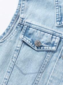 SHEIN Tween-Mädchen Personalisiertes Design Denim Kleid mit geschnittener Taille, lässiger Streetstyle, hellblau verwaschen, ärmellos - Helle Waschung - Übersicht 4