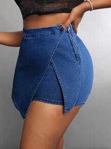 SHEIN SXY Plus 裹身家居牛仔短褲 - 深色水洗藍 - 查看 3