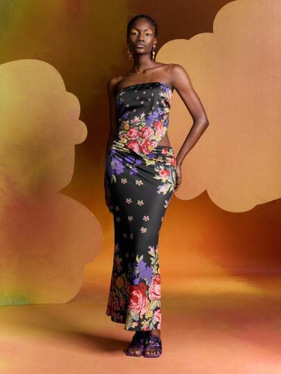 Alice McCall Falda de volantes con estampado de flores y bajo de sirena, para verano, vacaciones, fiesta, festival