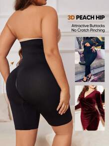 女士加大码无缝收腹提臀塑身短裤 - 黑色 - 查看 2