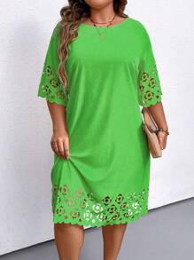 SHEIN LUNE 夏季激光剪裁休闲连衣裙 - 綠色 - 查看 5