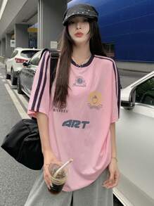 DAZY Áo thun ngắn tay dành cho người đi xe đạp khối màu theo bảng chữ cái - Hồng - Xem 7