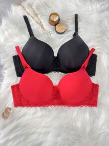 Snug Zone Women's Sexy Contrast Lace Push-Up Plus Size Underwear Bra (2pcs/Pack) - Multicolor - View 4